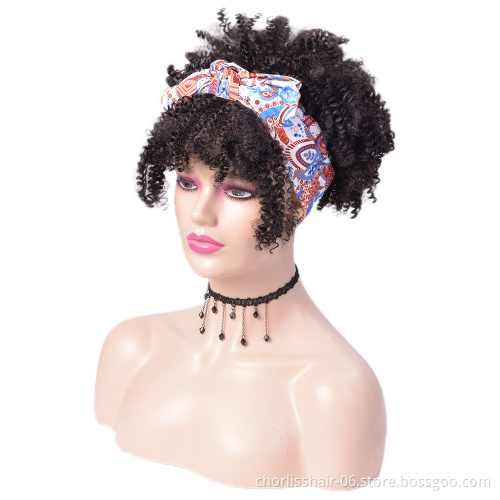 Wholesale Ombre Short Long Kinky Curly Afro Turban Synthetic Wigs Headband Synthetic Wigs With Headband Attached For Black Women